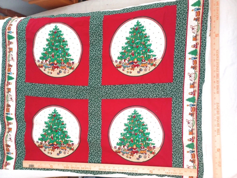VTG Cranston Christmas Tree Fabric Panel 4 Pillow Blocks Quilt Cotton Panel